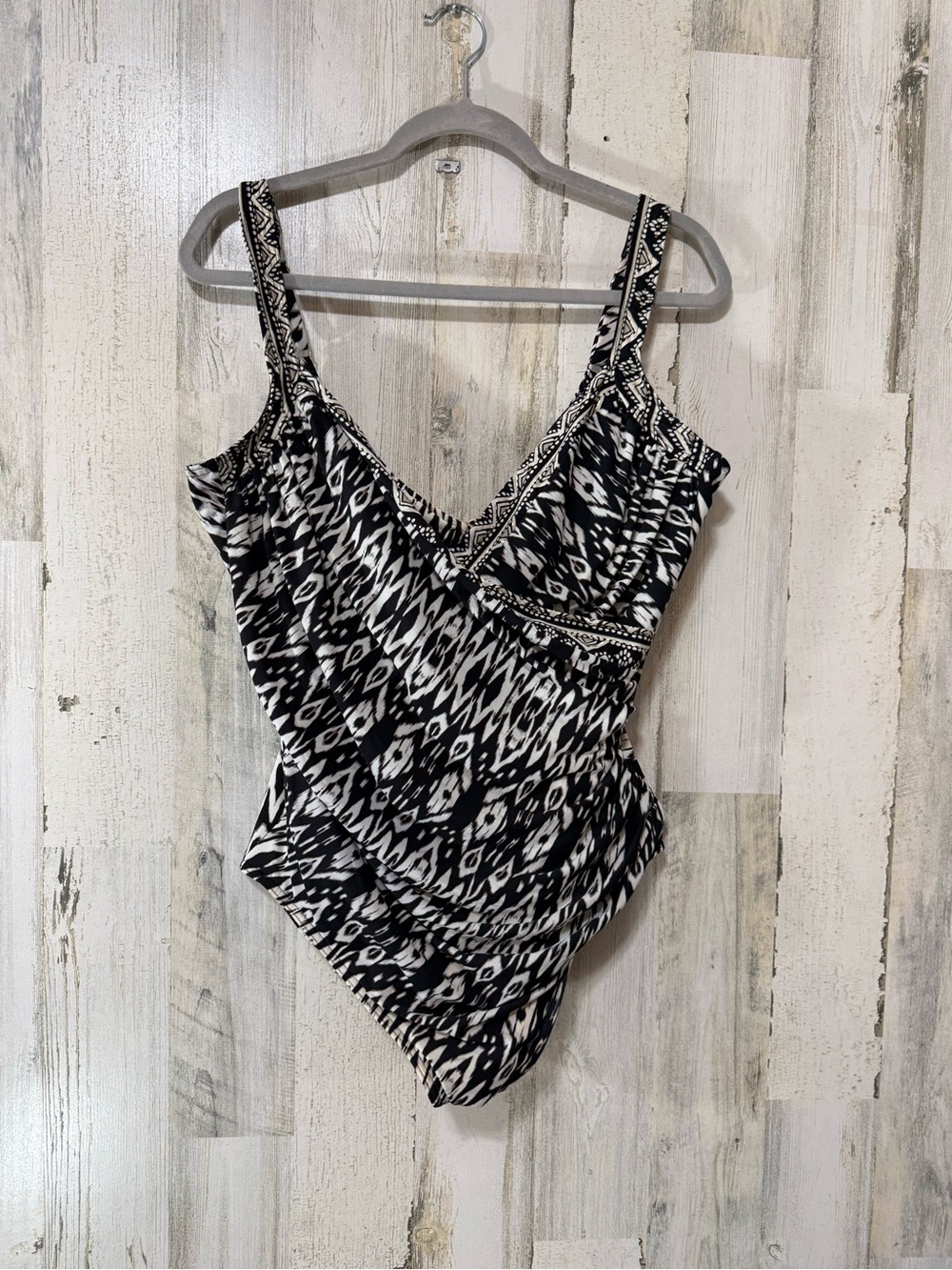 Miraclesuit Black & White Ikat Print One-Piece Swimsuit